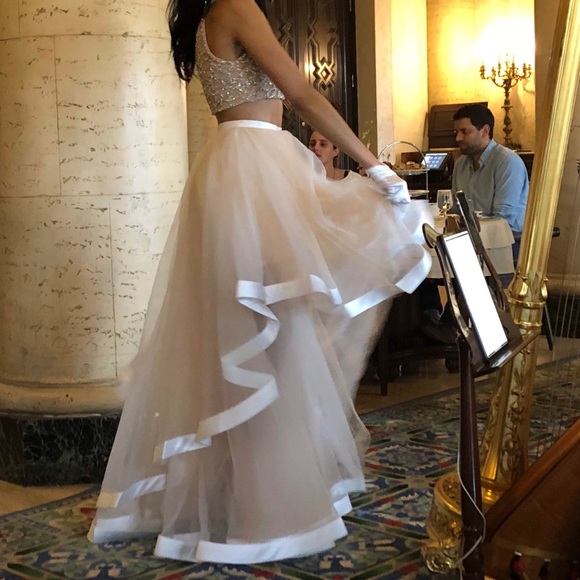 Long Formal Ivory Two Piece Dress - Picture 2 of 3